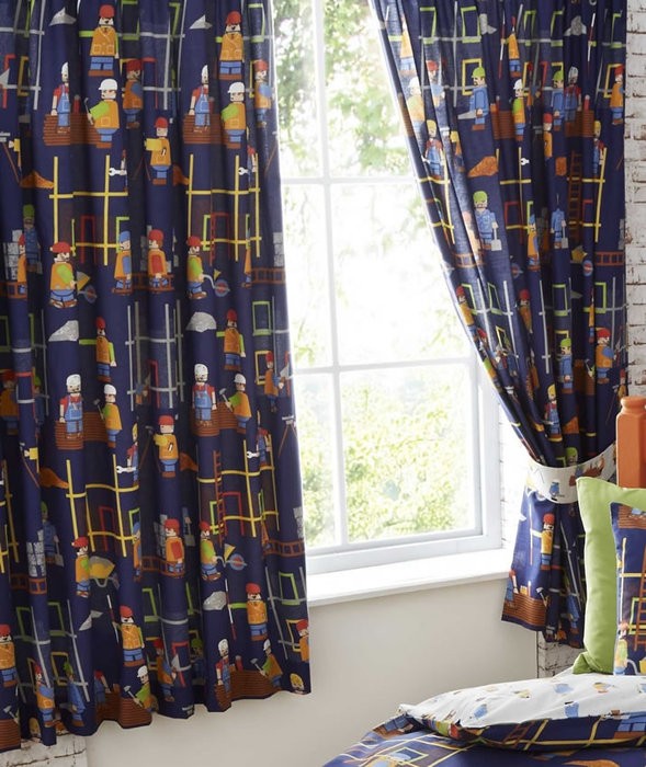 Kids Lined Building Site Curtains - 66" x 72"
