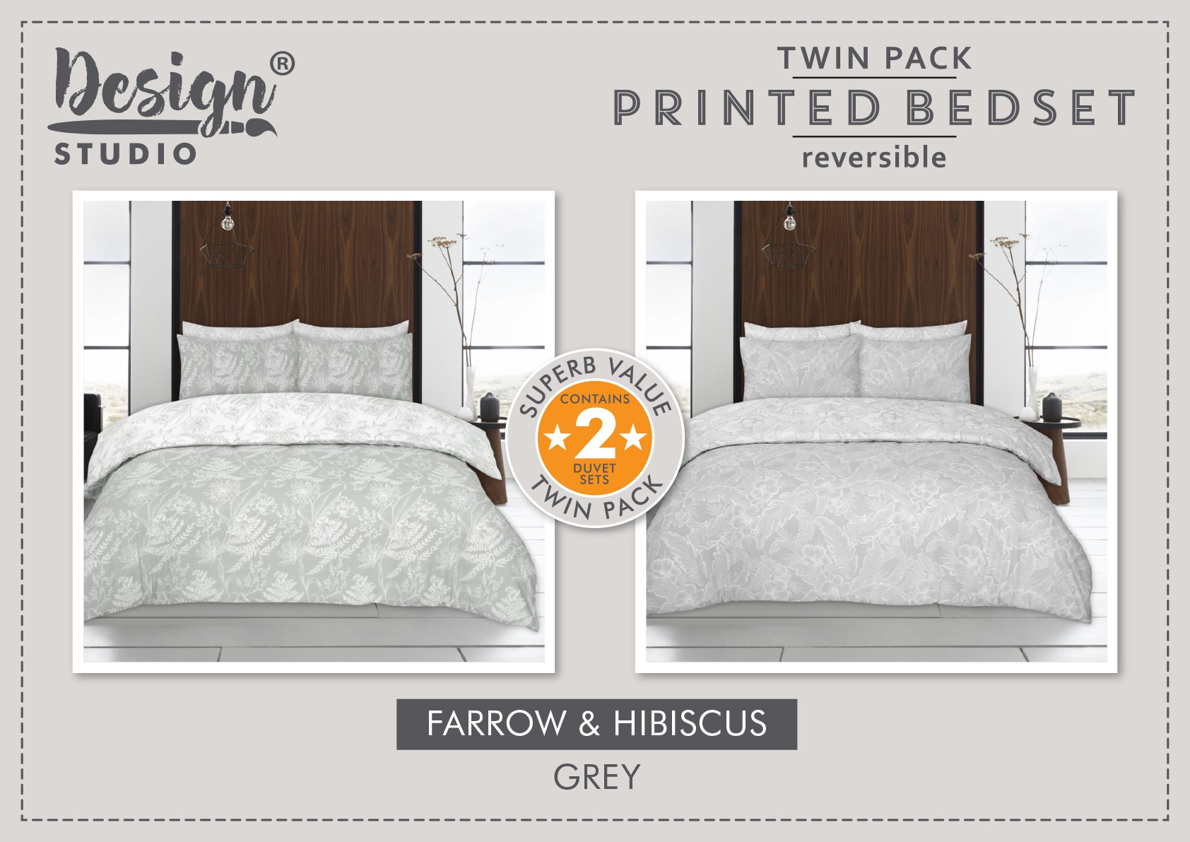 Twin Pack Farrow/Hibiscus Duvet Set (Size and Colour Options Available)