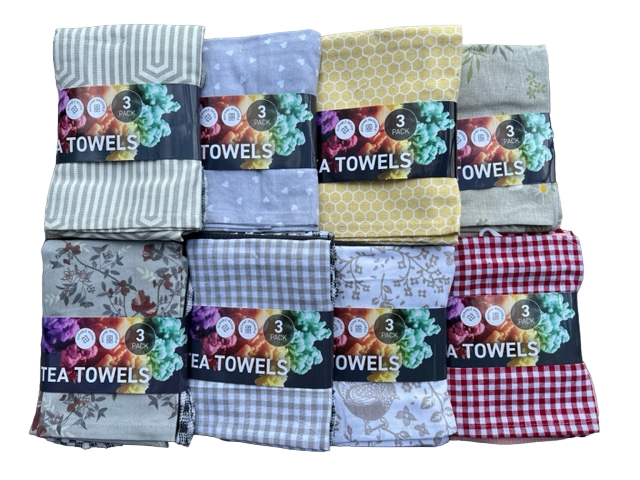 Pack of 12 Bellissimo Home Assorted 3 Pack Tea Towel