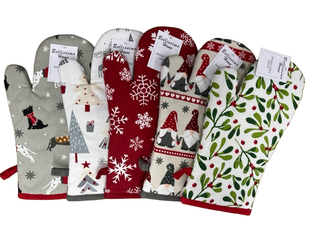 Pack of 5 Bellissimo Home Assorted Christmas Single Oven Gloves