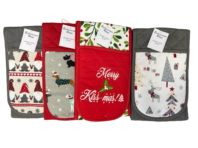 Pack of 12 Bellissimo Home Assorted Christmas Double Oven Gloves