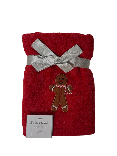 Pack of 6 Bellissimo Festive Embroidered Towel Gingerbread Man
