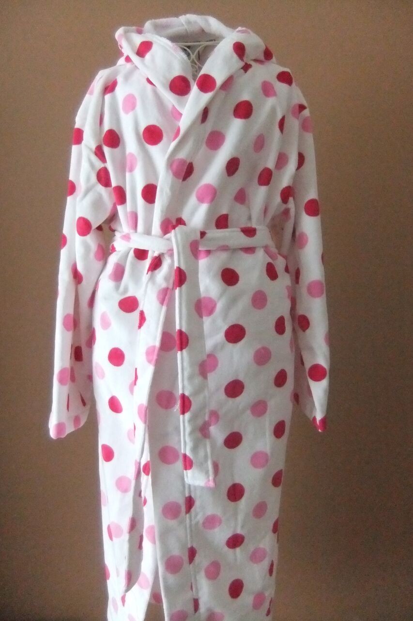 Velour Polka Dot Hooded Robe - Medium (Available in 2 Colours)
