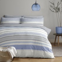 Bellissimo Chambray Blue Stripe Duvet Set (Size Options Available)