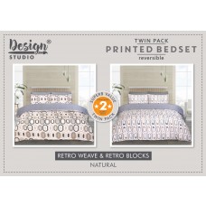 Twin Pack Retro Weave/Blocks Duvet Set (Size and Colour Options Available)