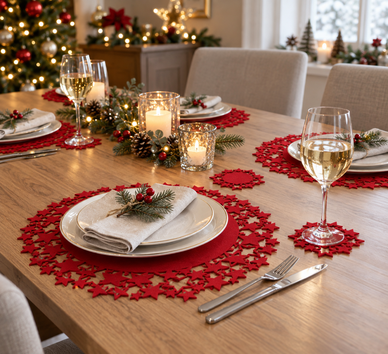 Festive Red Star 8 Piece Felt Table Set